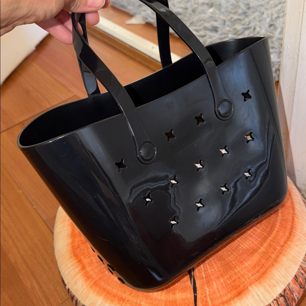 Jelly Rubberized Latex Black Mini Tote Bag beach balenciaga CELINE style - Picture 2 of 5
